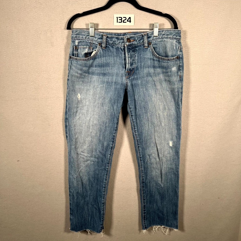 Ann Taylor‎ LOFT Boyfriend Jeans Womens 36x25 Blue Cotton Frayed Hem Distressed